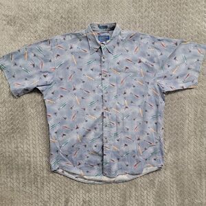 Pendleton Shirt Short Sleeve Blue Fishing Lures Print Button Up Mens Size Medium